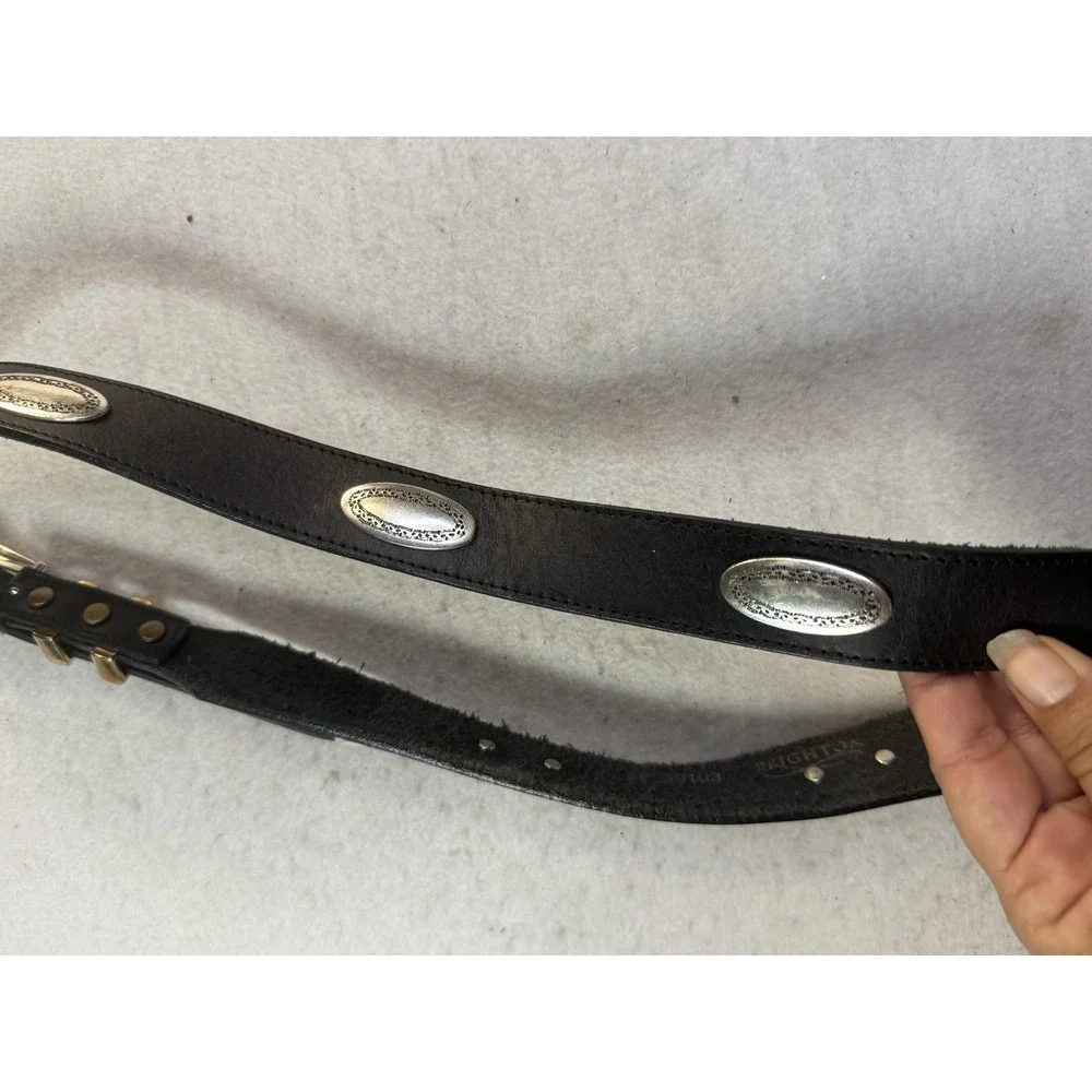 Vintage Brighton Belt Womens L Black Leather Silver Concho Western Studded